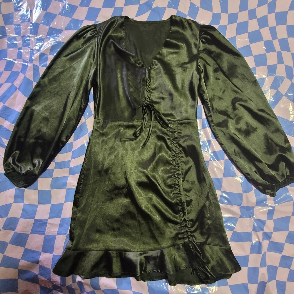 Black Satin Whimsigoth Dress with Cut-out at the Belly